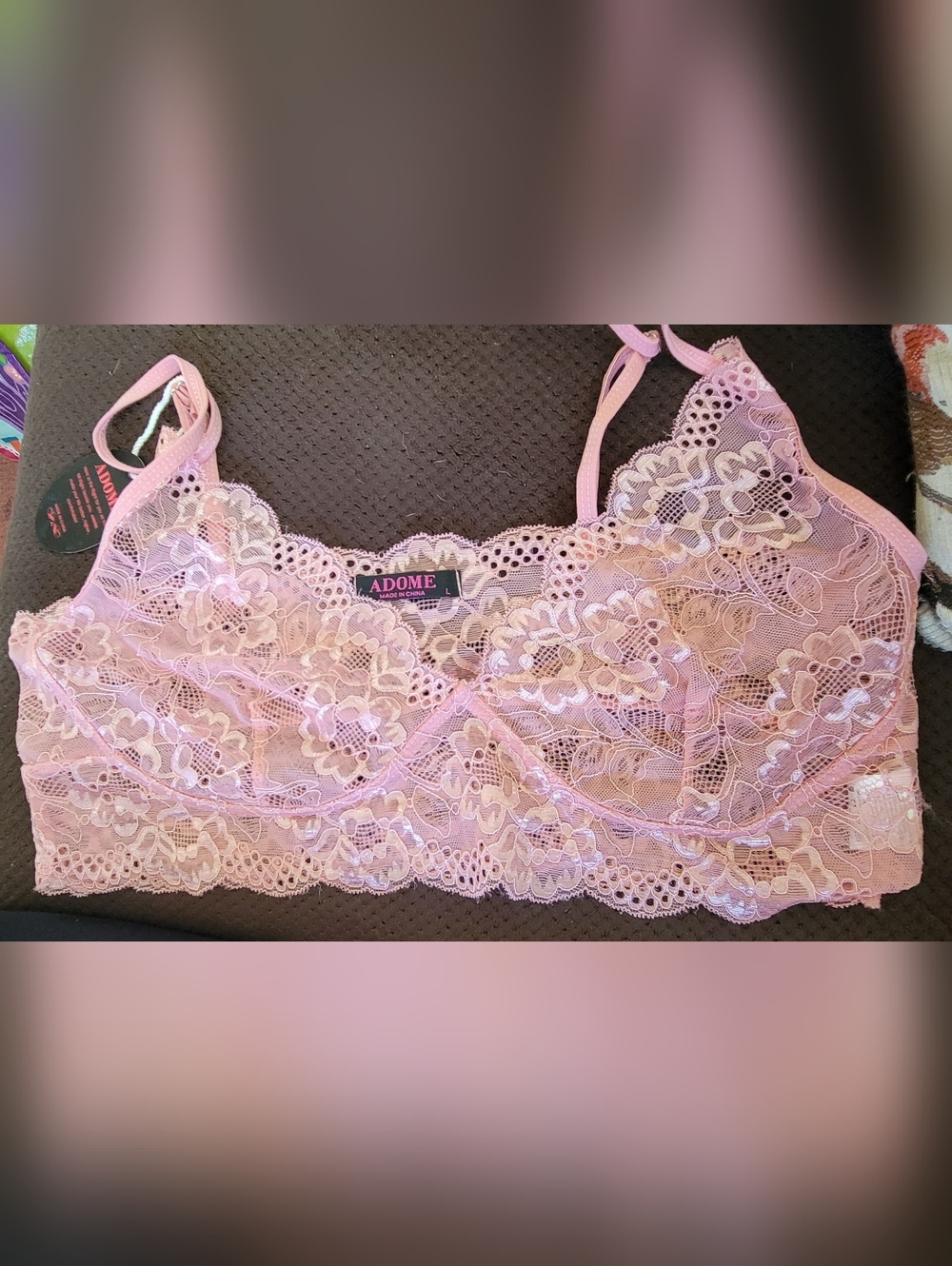 Pink Lace Bralette - Delicate Floral Design